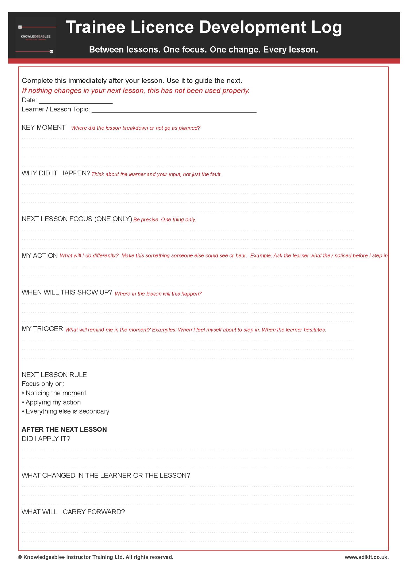 Trainee Licence Development Log